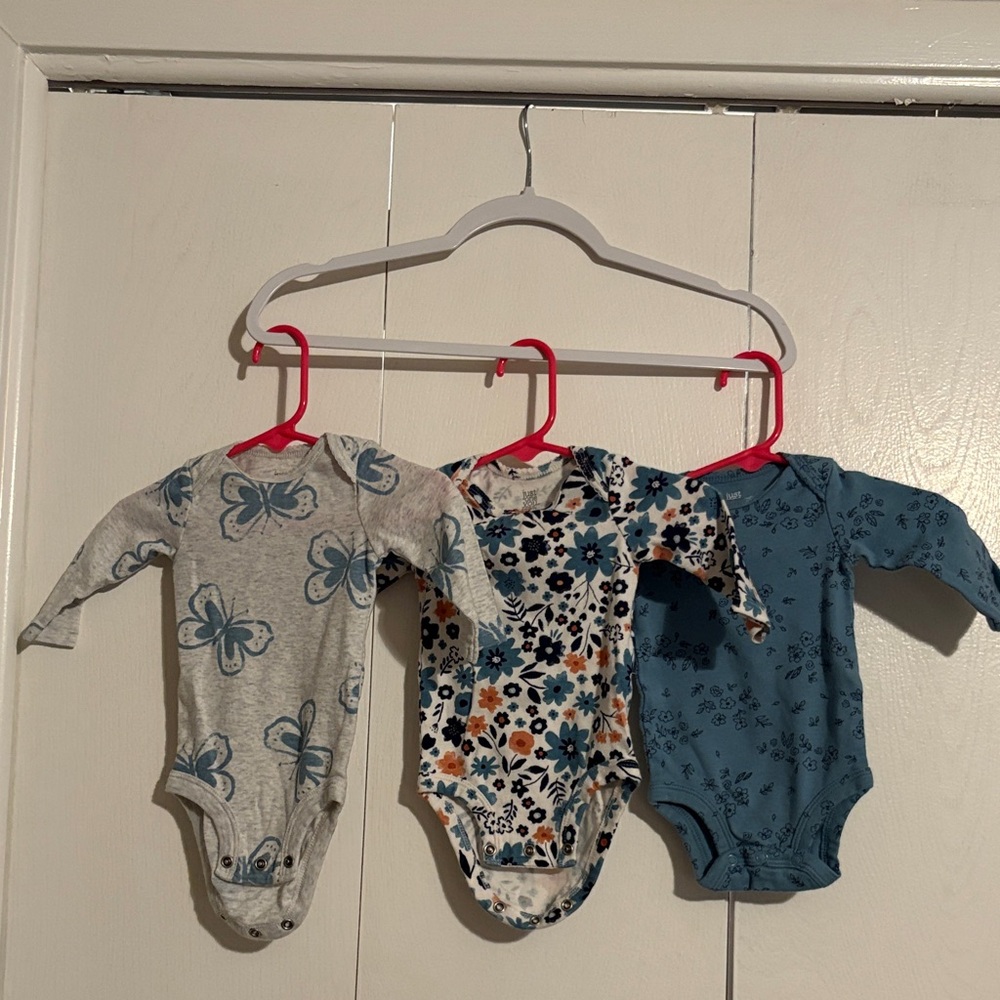 Carter's Blue and Gray Butterfly and Floral Bodysuits  3 pack